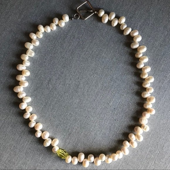 Vintage Handmade Briolette Pearls 9 mm Green CZ Sterling Clasp Necklace 16.5 In - Picture 3 of 8